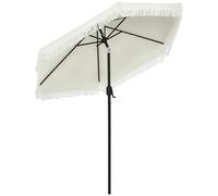 Outsunny Parasol de jardin Parasol droit inclinable Ø 2,25 m avec manivelle à franges style bohème 6 baleines crème et mât noir