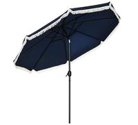 Outsunny Parasol de jardin Parasol droit inclinable rond Ø 268 cm avec franges tissu polyester haute densité anti-UV mât démontable 8 baleines, bleu