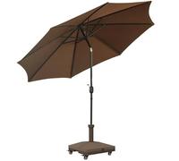 Outsunny Parasol de Jardin Rond Ø 3 m avec Pied et Base de Lestage Carré 4 Roulettes en HDPE - Manivelle Inclinable - Chocolat et Marron