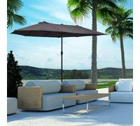 Outsunny Parasol de jardin exterieur parasol double 4,6L x 2,7l x 2,4H m ouverture fermeture manivelle acier polyester haute densité gris