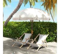 Outsunny Parasol de plage parasol d'extérieur rond parasol à frange protection UV 40 + avec 8 baleines crème