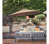 Outsunny Parasol Décentré à 6 Baleines avec Manivelle et Base en Croix, en Métal et Polyester, Ø292x247 cm, Café