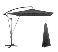 Outsunny Parasol déporté 2,5 x 2,5 m, parasol de jardin extérieur, Toile ajustable, 8 baleines, base en croix et manivelle, Housse de Protection, gris foncé