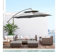 Outsunny Parasol Déporté Ø2,67 x 2,45 m Parasol à manivelle avec Double Toit Base en Croix Acier Protection Solaire en Polyester et Acier Gris Clair