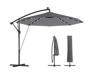 Outsunny Parasol déporté 3 m avec Lampes LED Solaires, pour Jardin, Couleur Gris