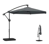 Outsunny Parasol déporté 3 m avec pied en croix et dalles lestage, parasol de jardin extérieur avec manivelle et loquet de verrouillage, toile polyester 180 g/m², protection UV 30+, gris foncé