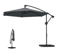 Outsunny Parasol déporté 3 m avec pied en croix et dalles lestage, parasol de jardin extérieur avec manivelle, gris foncé