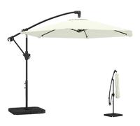 Outsunny Parasol déporté 3 m avec pied en croix et dalles lestage, parasol de jardin extérieur avec manivelle et loquet de verrouillage, toile polyester 180 g/m², protection UV 30+, crème