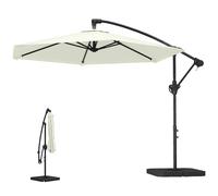 Outsunny Parasol déporté 3 m avec pied en croix et dalles lestage, parasol de jardin extérieur avec manivelle, crème