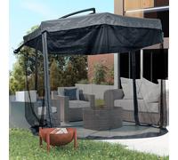 Outsunny Parasol déporté Ø3m, pivotant, manivelle, acier inoxydable, polyester, Gris foncé/Noir