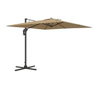 Outsunny Parasol déporté avec mécanisme hydraulique parasol de jardin extérieur carré rotatif à 360° base croisée et mât en aluminium dim. 3L x 2,6l m polyester haute densité kaki