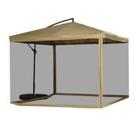Outsunny Parasol déporté avec moustiquaire, Base, Beige | Auvent déporté réglable, base en croix, plaques de poids, 8 nervures, pour jardin, piscine, extérieur