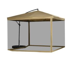 Outsunny Parasol déporté avec moustiquaire, Base, Beige | Auvent déporté réglable, base en croix, plaques de poids, 8 nervures, pour jardin, piscine, extérieur
