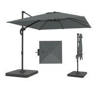 Outsunny Parasol déporté carré 2,4x2,4m avec pied et dalles de lestage, parasol de jardin extérieur rotatif 360° par pédale, mât en aluminium, UV50+ et inclinaison 5 positions, gris