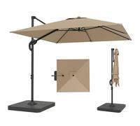 Outsunny Parasol déporté carré 2,4x2,4m avec pied et dalles lestage - parasol de jardin extérieur, mât aluminium et rotatif 360° par pédale - UV50+ et inclinaison 5 positions pour terrasse, kaki