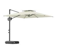 Outsunny Parasol déporté carré 2,5 x 2,5 m, parasol de jardin extérieur avec manivelle, 2 bases incluses, toile polyester 200 g/m², double toit, 8 baleines, crème