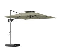 Outsunny Parasol déporté carré 2,5 x 2,5 m, parasol de jardin extérieur avec manivelle, 2 bases incluses, toile polyester 200 g/m², double toit, 8 baleines, gris clair