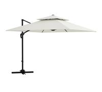 Outsunny Parasol déporté carré 3 x 3 m double toit inclinable pivotant manivelle lestage inclus métal polyester beige