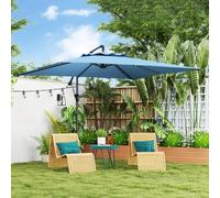 Outsunny Parasol déporté carré 3 x 3 m, parasol de jardin extérieur avec manivelle, base croisée, parasol inclinable et rotation à 360°, toile polyester 180 g/m², protection UV UPF50+, bleu clair Desc
