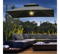 Outsunny Parasol déporté carré double toit inclinable pivotant manivelle en aluminium protection solaire 3 x 3 x 2,66 m gris foncé