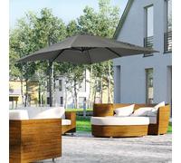 Parasol déporté carré inclinable manivelle avec pied en acier dim. 2,45L x 2,45l x 2,45H m métal alu. polyester haute densité gris