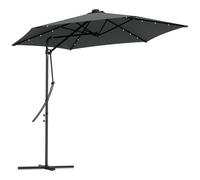 Outsunny Parasol déporté de 3 m avec lumières LED Parasol de jardin avec manivelle et base croisée Parasol excentrique pour extérieur, patio, terrasse Gris foncé, gris, 290x290x260 cm