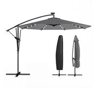Outsunny Parasol Déporté LED Solaire Ø 295cm - 32 Lampes LED avec Manivelle, Protection UV 50+ et Housse de Protection - Parasol de Jardin en Aluminium Inclinable pour Terrasse Balcon Piscine, Gris