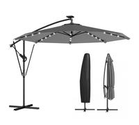 Outsunny Parasol Déporté LED Solaire Ø 295cm 32 LED avec Manivelle Gris | Protection UV 50+, Housse de Protection, Parasol de Jardin Extérieur, Aluminium Inclinable, Terrasse Balcon Piscine