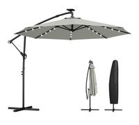 Outsunny Parasol déporté LED Solaire env. Ø300 cm Orientable Parasol à manivelle Pied Housse de protection Gris clair