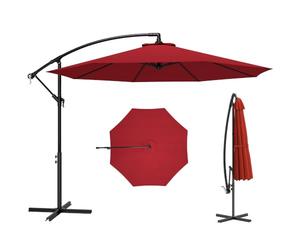 Outsunny Parasol Déporté Octogonal Inclinable Ø 3 x 2,5H m Rouge Vineux | Manivelle, Pied en Acier