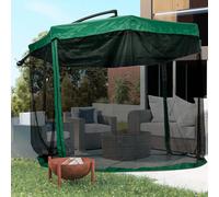 Outsunny Parasol déporté octogonal manivelle rotatif 360 ° avec moustiquaire et pied en croix Ø 295 x 242H cm - vert Description:Cet élégant parasol déporté est idéal pour profiter entre amis ou en fa