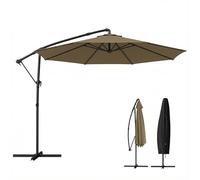 Outsunny Parasol Déporté Rond 3 m Inclinable, Housse de Protection, Kaki