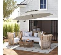 Outsunny Parasol déporté rond 3 x 2,5 m avec manivelle, base croisée, inclinable et rotatif à 360°, double toit, gris