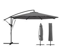 Outsunny Parasol Déporté Rond Ø3m avec Double Cordes de Fixation et Housse de Protection - Parasol de Jardin Extérieur avec 8 Baleines et Manivelle - Inclinable, Anti-UV et Pieds en Croix, Gris Foncé