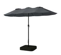Outsunny Parasol Double à 12 Baleines avec Manivelle, Base en Croix et Sacs, en Métal et Polyester, 3x1.5 m, Gris Foncé