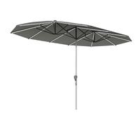 Outsunny Parasol double avec lumières solaires LED - 451 x 267 cm - En aluminium UV 50+ - Avec manivelle en fibre de verre - Coupe-vent - Parasol de marché - Protection solaire pour balcon, jardin