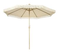 Outsunny Parasol droit de jardin inclinable parasol avec manivelle à franges mât en métal style bohème 8 baleines Ø 265 x 244 cm crème