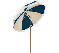 Parasol Inclinable De Jardin Ø 213 Cm Style Vintage Franges Bleu Beige Beige