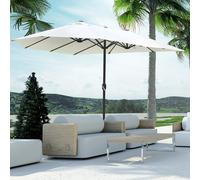 Outsunny Parasol Géant Beige Ø 2,7m Hauteur 2,4m Manivelle Acier Polyester Haute Densité | Aosom France
