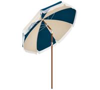 Outsunny Parasol de jardin rond Ø 225 cm droit inclinable franges polyester anti-UV bleu et beige