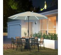 Outsunny Parasol Terrasse Extérieur avec Lumières LED Protection UV50+ Poteau en Aluminium Manivelle Toit Ventilé Ø300x256 cm Crème