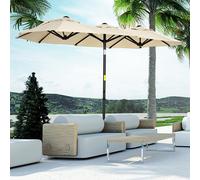 Outsunny Parasol XXL Jardin Double Beige Grande Taille Manivelle Acier Polyester 285x147x227cm | Aosom France