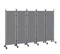 Outsunny Paravent 5 Panneaux 252 x 170 cm, Paravent Pliant avec 12 roulettes et Clips de Connexion, Brise-Vue Séparateur de Pièce Intérieur, Acier et Polyester, Gris Foncé