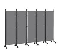 Outsunny Paravent 5 Panneaux 252x170cm, Paravent Pliant avec 12 Roulettes et Clips de Connexion, Acier et Polyester, Gris Foncé
