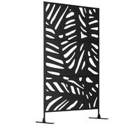 Outsunny Paravent à 3 panneaux, 122 x 198 cm, paravent séparateur d'environnement avec support et vis d'expansion, motif feuilles, pour extérieur, jardin, patio, terrasse, noir