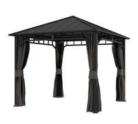 Outsunny Pavillon 3 x 3 m Étanche Stable Résistant à l'hiver Pavillon de jardin avec parois latérales, filets, crochets, toit rigide Gris foncé