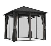 Outsunny Pavillon 3 x 3 m Imperméable Stable Résistant à l'hiver Pavillon de jardin avec panneaux latéraux Moustiquaire Crochets Hardtop, Pavillon de jardin en métal galvanisé, Tente de réception