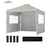 Outsunny Pavillon 3x3 m Imperméable Hauteur réglable Pop-up pliant avec 3 parois latérales Fenêtres Ventilation, UV 50+ Gris clair