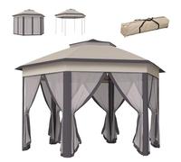 Outsunny Pavillon 4x4m imperméable pop-up hexagonal pliable, double toit, pavillon de jardin avec 6 parties latérales, tente de réception avec sac de transport, pour jardin, terrasse, festival,