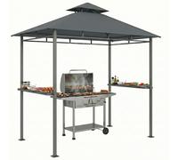 Outsunny Pavillon de barbecue 2,4 x 1,4 m, abri de barbecue résistant au vent avec double toit et ventilation, étagères latérales
